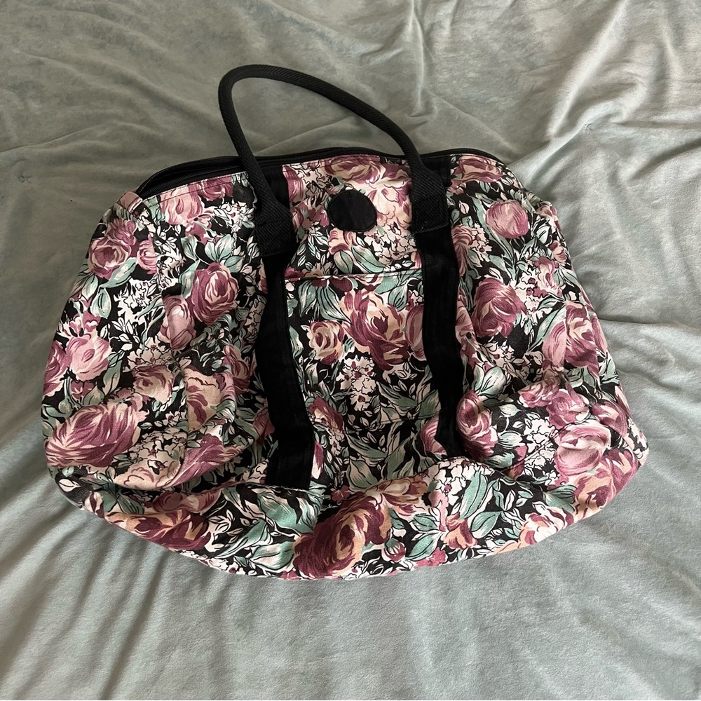 Vintage Floral Travel Bag - Black and Pink